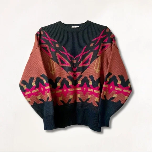 Bogner Vintage 80s Jacquard Knit Ski Sweater Desert Cactus Design Wool Sweater - Picture 1 of 14